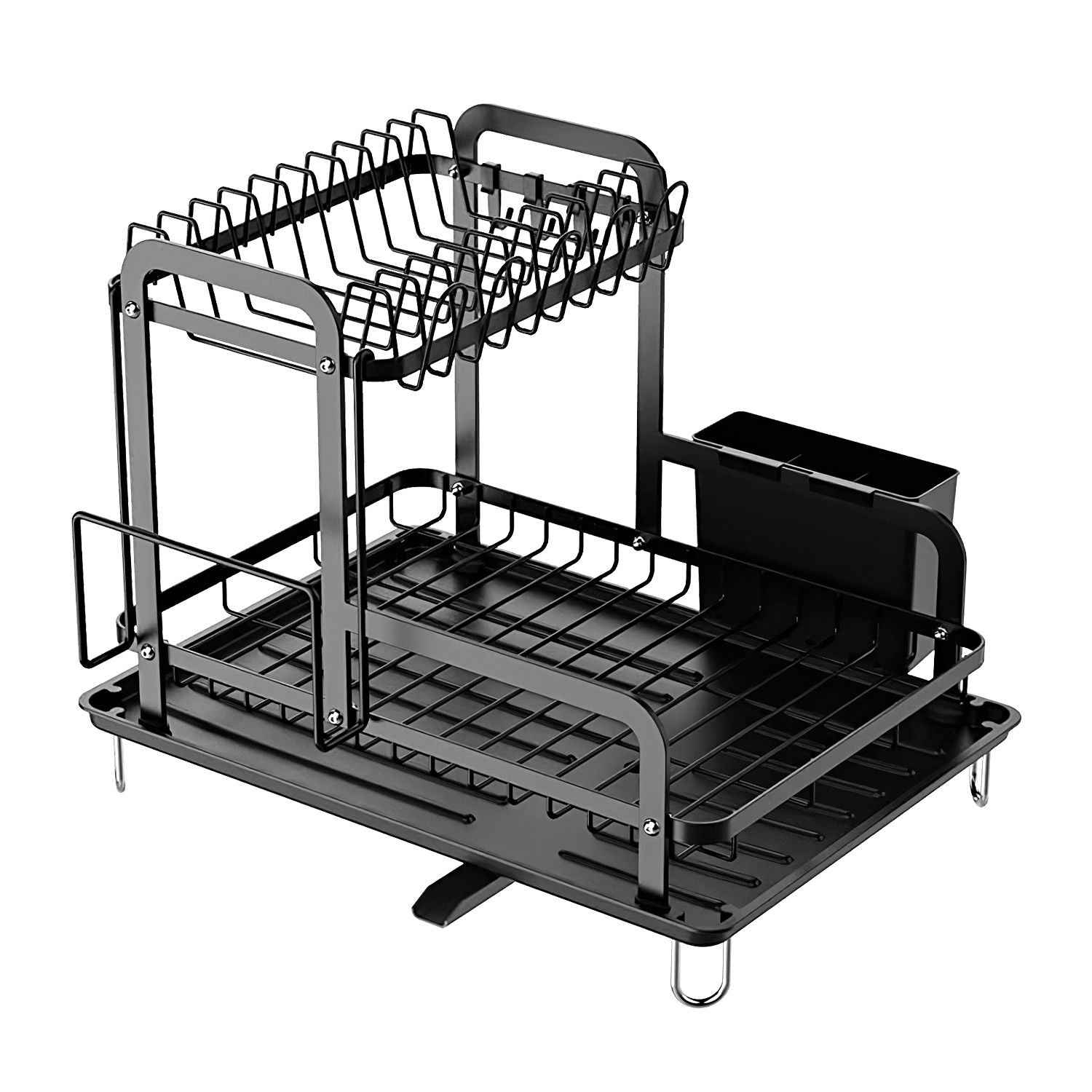 2-Tier Dish Drying Rack for Kitchen Counter Space Saving Rustproof Dish Rack with Drainboard Detachable Kitchen Drainer Organizer Set with Utensil Holder Bowl Rack Dish Rack Chopping Board Rack